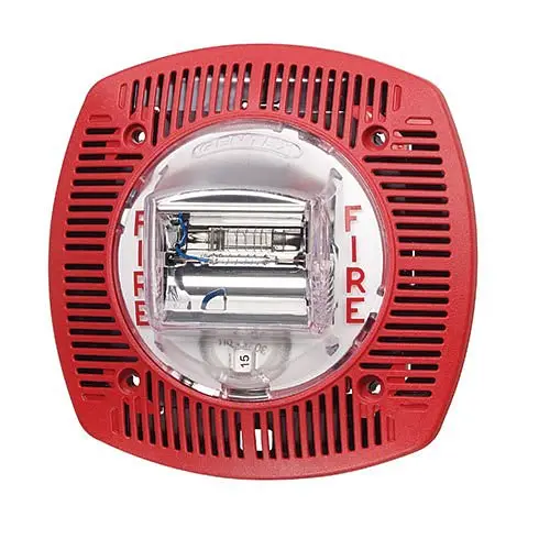[180-152 / Sspk24Clpr] Speaker/Strobe, 25 Or 70.7 Vrms, Selectable Candela, Ceiling Mount, Fire Text, Red Faceplate