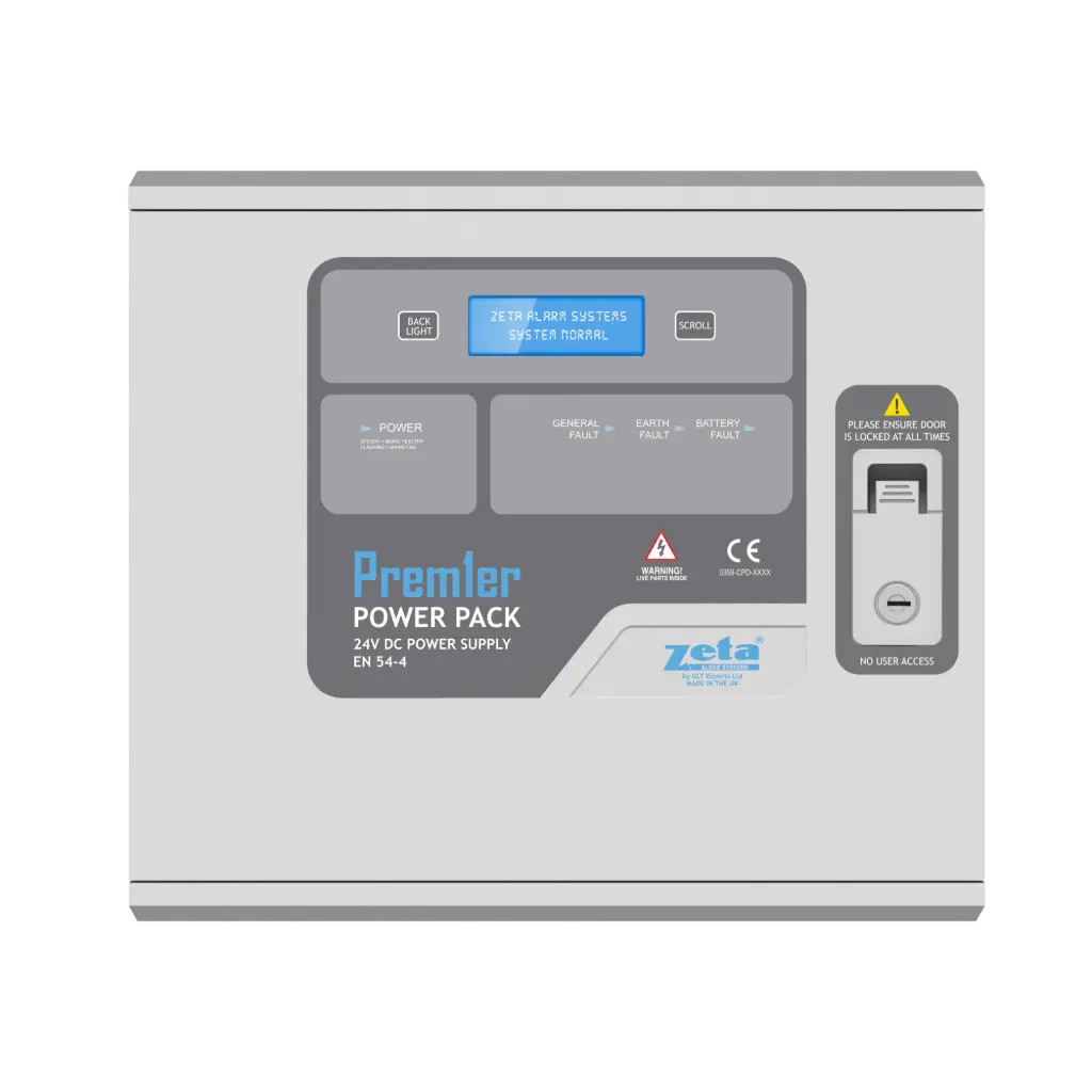 [46-300 PP-2/12] Zeta premier power pack en54-4 power supply (2.0 amp)with space for up to 2 x 12ah 12vdc sla batteries