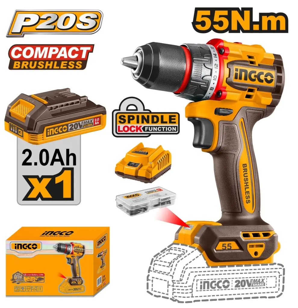 Ingco Cordless Drill 20v 55nm+Battery [CDLI205582]