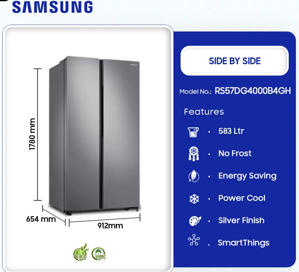 Samsung 583Ltrs Side By Side Refrigerator [ RS57DG4000B4GH]