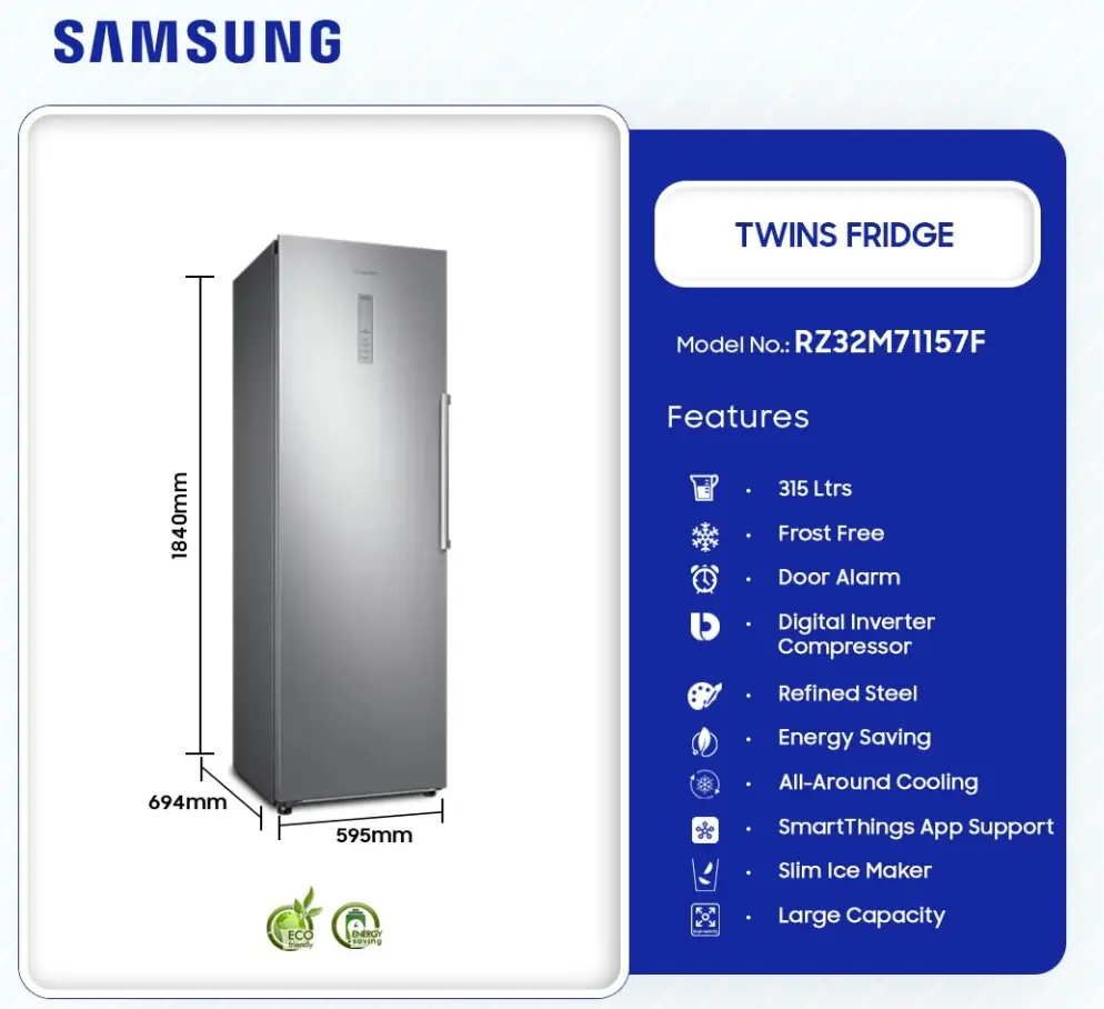 Samsung 315Ltrs 1 Door All Round Twin Cooling Refrigerator [RZ32M71157F]