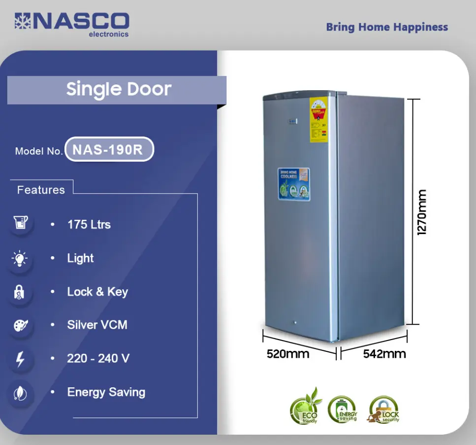 Nasco 175Ltrs Single Door Refrigerator [ NAS-190R]