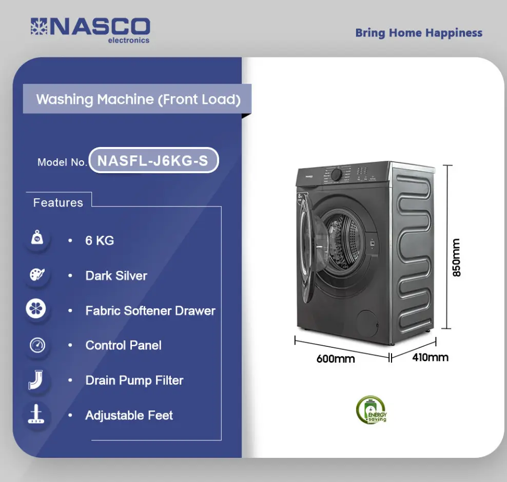 Nasco 6Kg Front Load Wahing Machine [ NASFL-J6KG-S]
