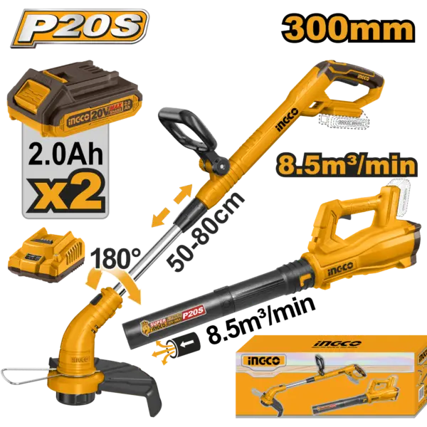 Ingco Cordless Blower + Grass Trimmer 20V + 2 Battery [COSLI240203]
