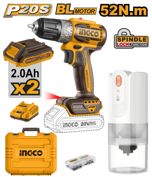 Ingco Cordless Drill 20V + 2 Battery + Free Coffee Grinder 4V [COSLI240315]