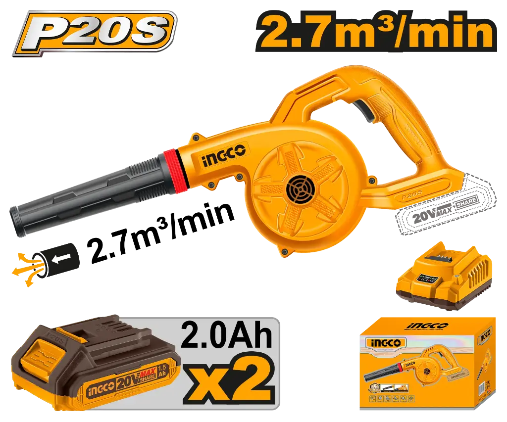 Ingco Cordless Blower 20V 1 Speed + 2 Battery - P1C4 [CABLI200282]