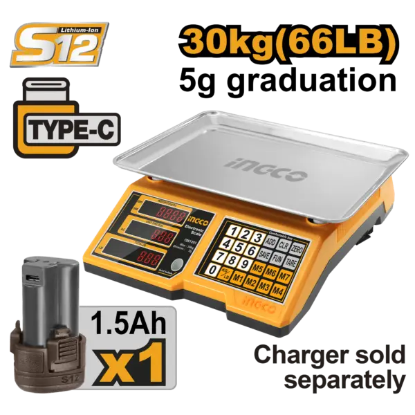 Ingco Lithium-Ion Scale 12V 30Kg - C1 [CES1301]