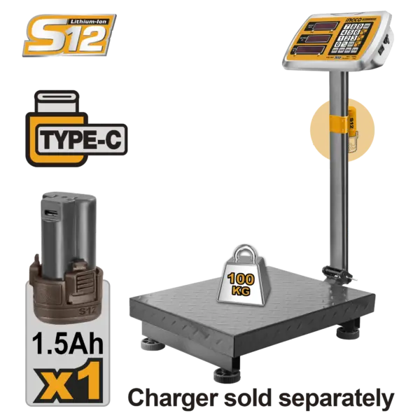 [CES1302] Ingco Lithium-Ion Scale Usb-C 12V 100Kg [CES1302]