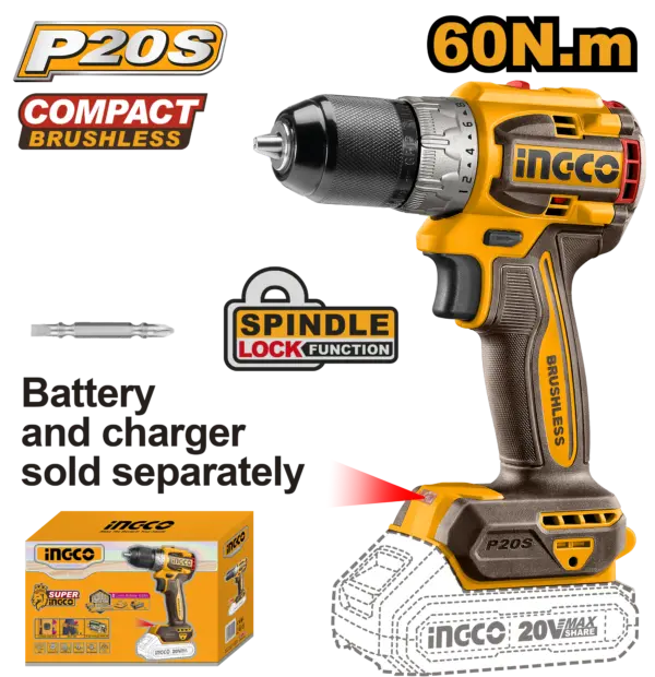 Ingco Compact Brushless Cordless Drill [CDLI206021]