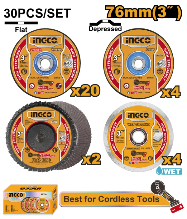 Ingco Cutting And Grinding Disc Set [MCD07630]