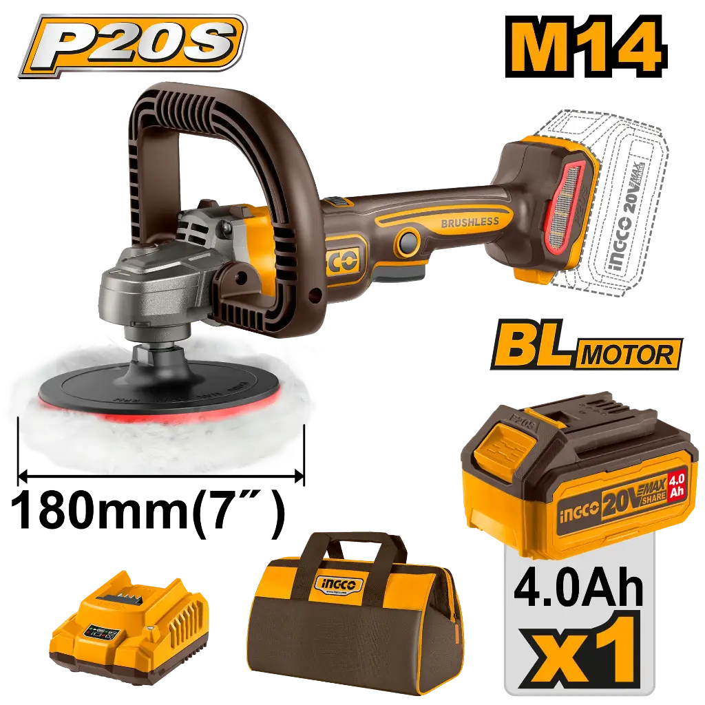 Ingco Cordless Polisher 7" 20V + Battery [APLI20181]