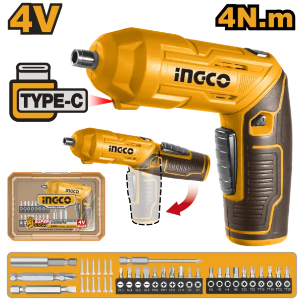 Ingco Cordless Screwdriver 4V 4Nm Type-C [CSDLI04425]