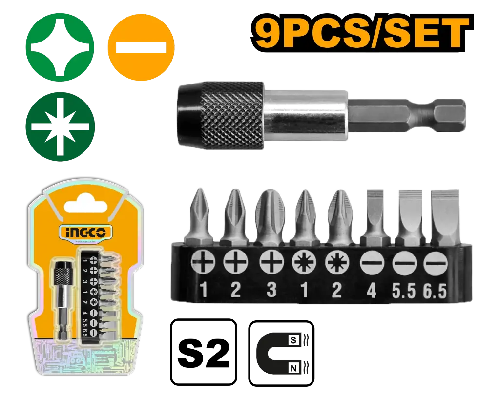 Ingco 9 Pcs Screwdriver Bits Set [AKSD0071]
