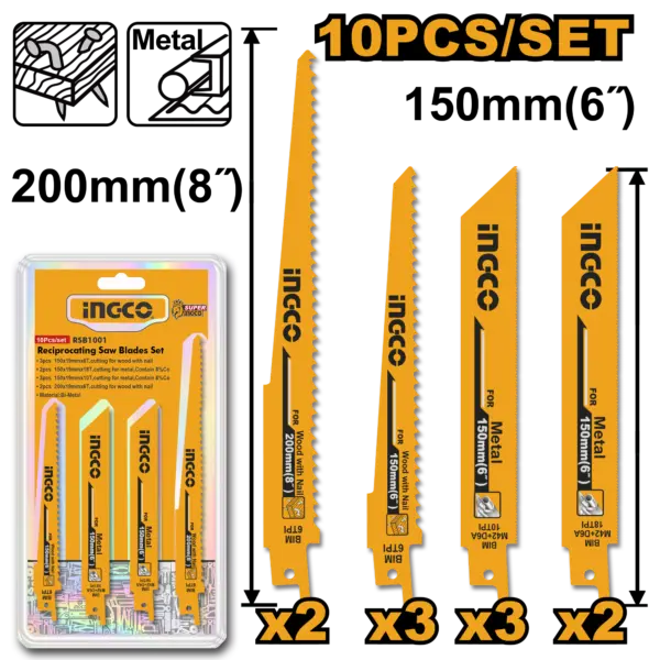 Ingco Reciprocating Saw Blades Set [RSB1001]