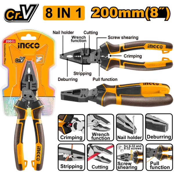 Ingco 8-In-1 Multi-Function Combination Pliers [HMFCP28200]