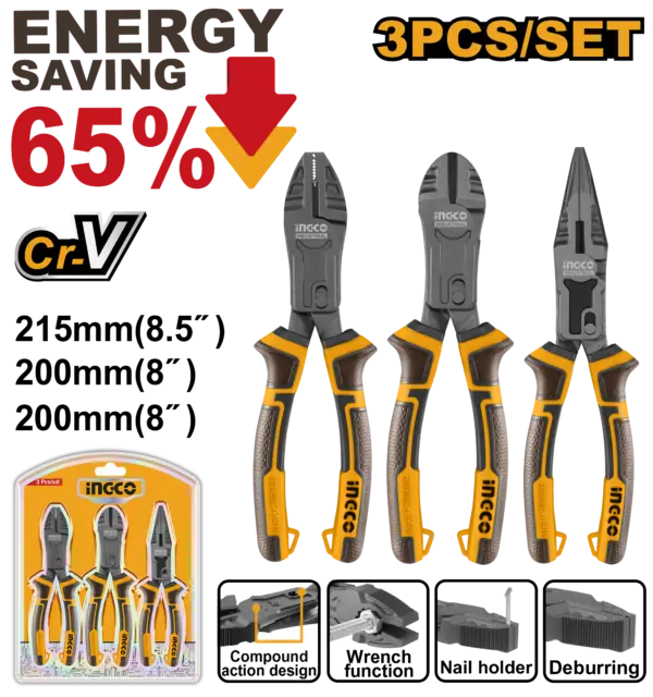 Ingco 3 Pcs Compound Action Pliers Set [HKCPS5831]