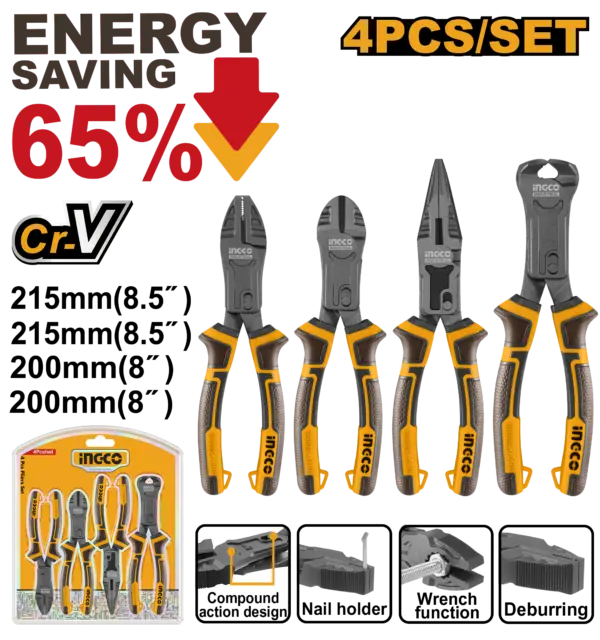 [HKCPS5841] Ingco 4 Pcs Compound Action Pliers Set [HKCPS5841]