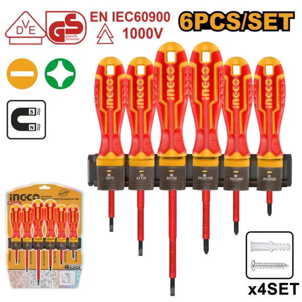 Ingco 6 Pcs Insulated Screwdriver Set [HKISD0608]