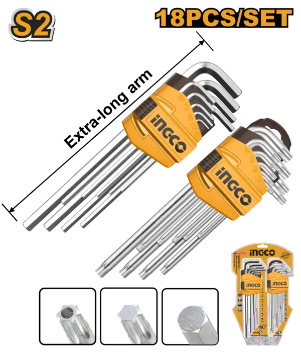 Ingco 18 Pcs Hex Key And Torx Key Set [HHKSET0181]