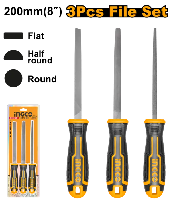 Ingco 3 Pcs Steel File Set [HKTFS1308]