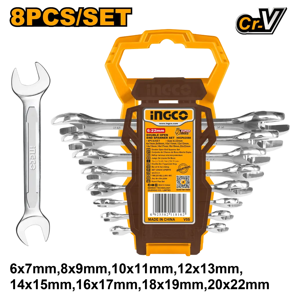 Ingco 8Pcs Double Open End Spanner Set [HKSPA2088]