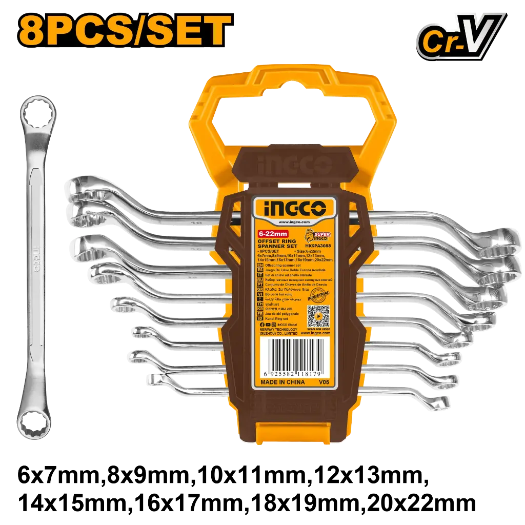 [HKSPA3088] Ingco 8Pcs Offset Ring Spanner Set [HKSPA3088]