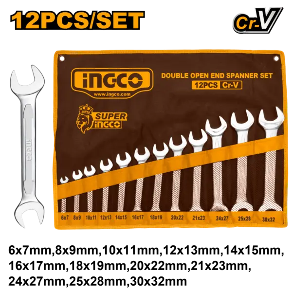 Ingco 12Pcs Double Open End Spanner Set [HKSPA2142]