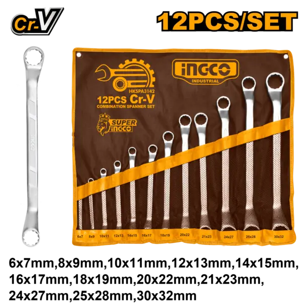 Ingco 12Pcs Offset Ring Spanner Set [HKSPA3142]