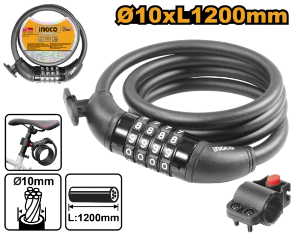 Ingco 4 Digit Combination Bicycle Lock (With Lock Frame) [DBK21012]
