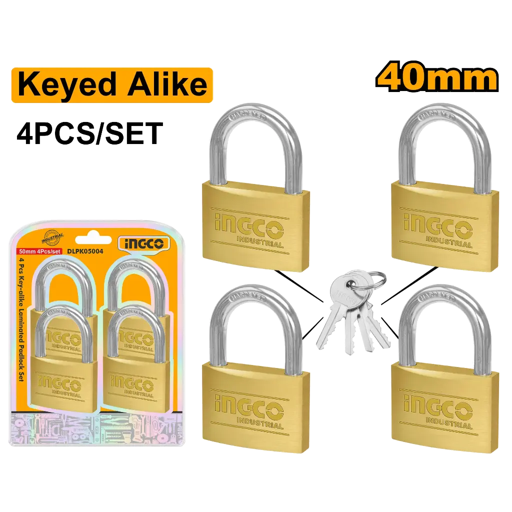 Ingco 4Pcs Key-Alike Brass Padlock Set 40Mm - C24 [DBPLK4402]