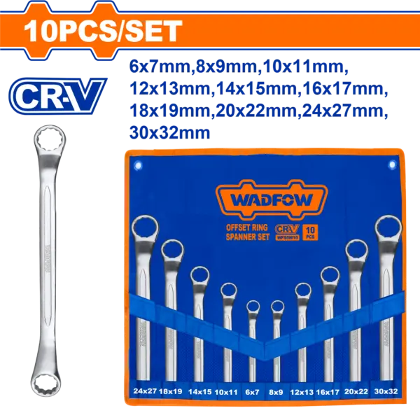 Wadfow 10 Pcs Offset Ring Spanner Set [WFS5M10]