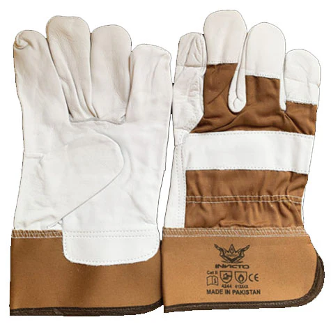 Invicto Gloves Rigger Cowhide Grain Leather With Brown Jeans Fabric L (Made In Pakistan) Lpi-G-115