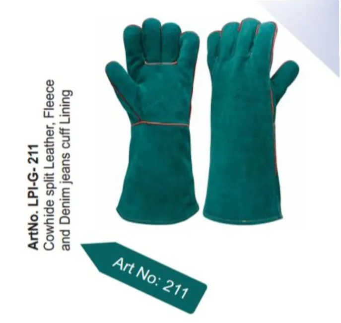 Invicto Gloves Welding Cowhide Green Split Leather With Inside Linning 16" Made In Pakistan Lpi-G-211