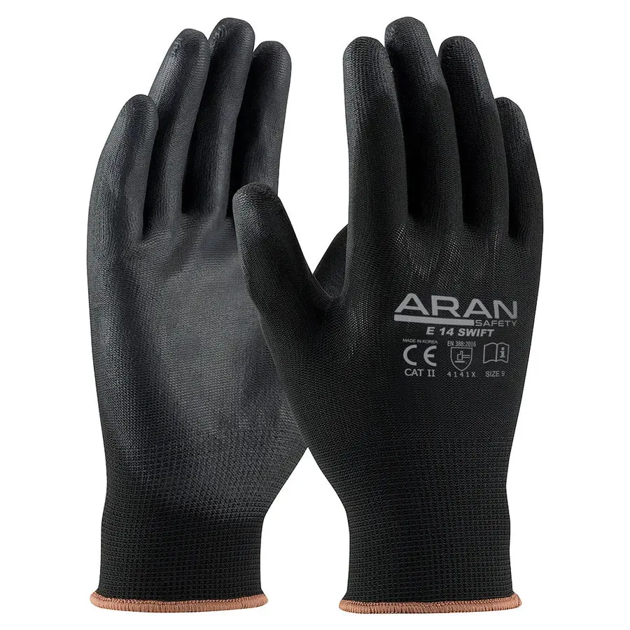 Aran Safety Gloves E14 Black Palm Coated (7,8,9,10)