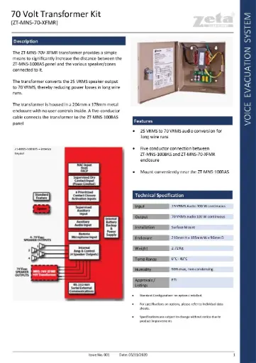 [180-014/ZT-MNS-70V- XMFR] [180-014/Zt-Mns-70V- Xmfr] 70 Volt Transformer Kit Compensates For Audio Power Loss Due To Long Speaker Runs