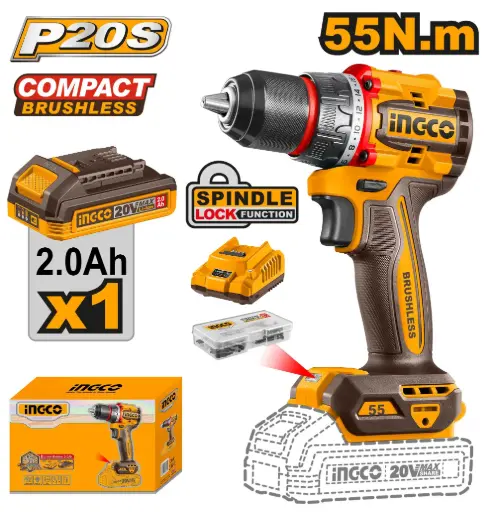 [CDLI205582] Ingco Cordless Drill 20v 55nm+Battery [CDLI205582]