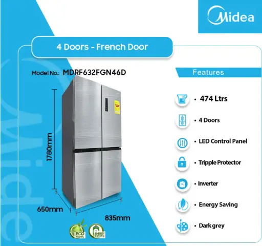 [MDRF632FGN46D] Midea 474 Ltrs 4 Doors French Door [MDRF632FGN46D]