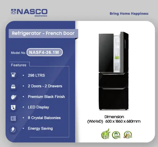 [NASF4-36.1M] Nasco 298Ltrs French Door Refrigerator 36. [NASF4-36.1M]