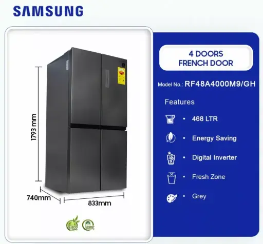 [RF48A4000M9 / GH] Samsung 468Ltr Refrigerators 4 Doors Frenchdoor [RF48A4000M9 / GH]