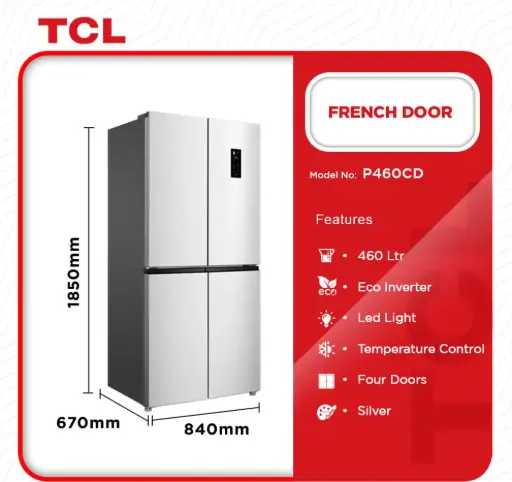 [P460CD] TCL French Door Refrigerator 460Ltrs [ P460CD]