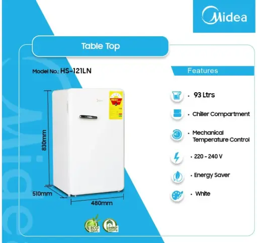 [HS-121LN-RETRO] Midea 93Ltrs Table Top Fridge White [HS-121LN-RETRO]