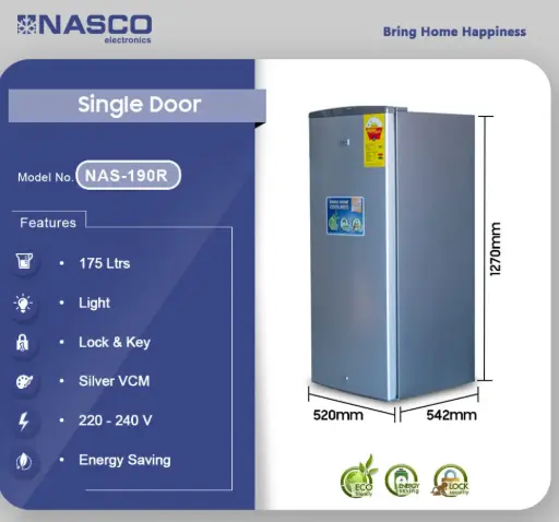 [NAS-190R] Nasco 175Ltrs Single Door Refrigerator [ NAS-190R]