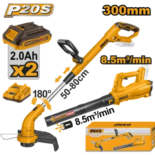 [COSLI240203] Ingco Cordless Blower + Grass Trimmer 20V + 2 Battery [COSLI240203]