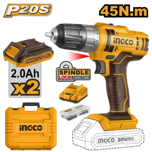 [CDLI200528] Ingco Lithium-Ion Cordless Drill 20V 45Nm + 2 Battery - C5 [CDLI200528]