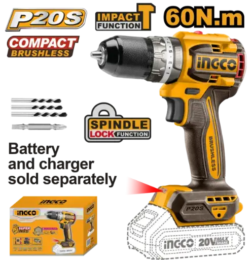 [CIDLI206021] Ingco Compact Brushless Cordless Impact Drill 20V 60Nm - P1C5 [CIDLI206021]