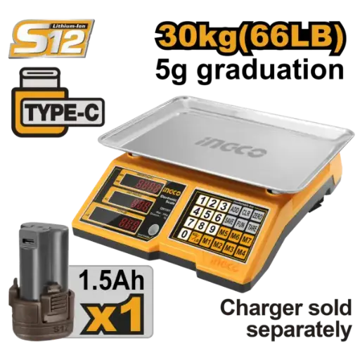 [CES1301] Ingco Lithium-Ion Scale 12V 30Kg - C1 [CES1301]