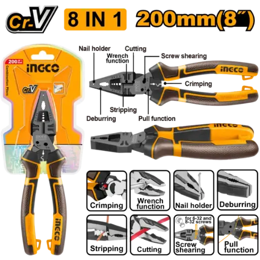 [HMFCP28200] Ingco 8-In-1 Multi-Function Combination Pliers [HMFCP28200]