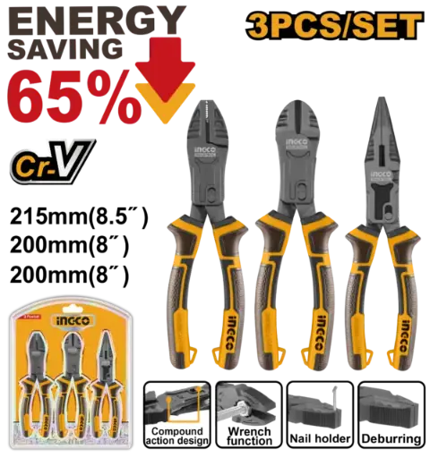 [HKCPS5831] Ingco 3 Pcs Compound Action Pliers Set [HKCPS5831]