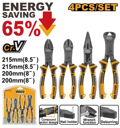 [HKCPS5841] Ingco 4 Pcs Compound Action Pliers Set [HKCPS5841]
