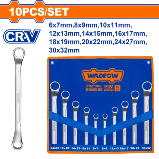 [WFS5M10] Wadfow 10 Pcs Offset Ring Spanner Set [WFS5M10]